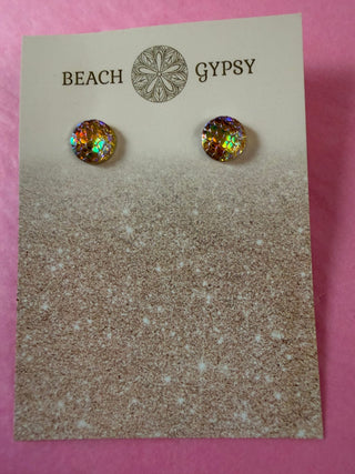 Close-up of Mermaid Scales Earrings dangle earrings laid flat, showing their beaded detail
