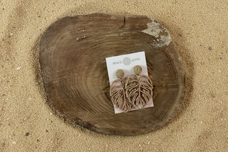 Monstera Leaf Woven Rattan Earrings - Beach Gypsy