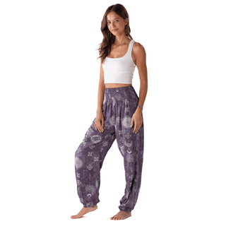 Mystic Plum Harem Pants shown flat, highlighting the relaxed fit in plum