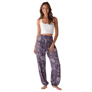 Mystic Plum Harem Pants shown flat, highlighting the relaxed fit in plum