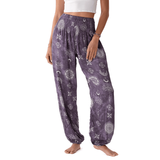 Mystic Plum Harem Pants shown flat, highlighting the relaxed fit in plum
