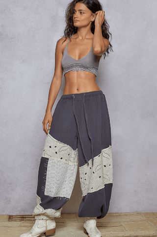 Navy Eyelet Patchwork Cotton Gauze Harem Pants - Beach Gypsy