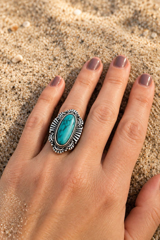 Oval Turquoise Adjustable Stainless Steel Ring - Beach Gypsy