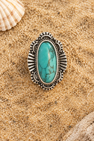 Oval Turquoise Adjustable Stainless Steel Ring - Beach Gypsy