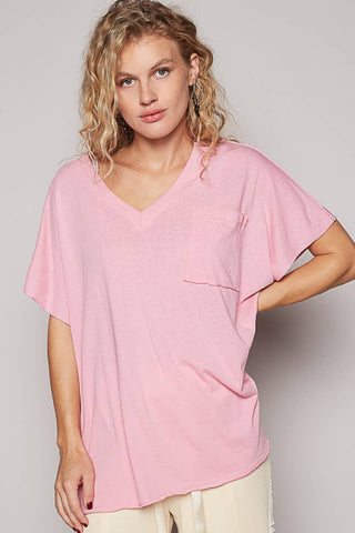 Oversized V-Neck Tee laid flat or shown on a model, highlighting its boho fabric and neckline