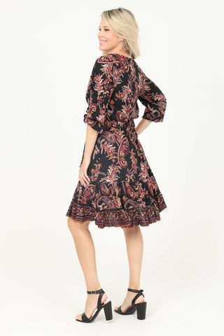 Paisley V-Neck Surplice Front Dress - Beach Gypsy