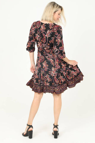 Paisley V-Neck Surplice Front Dress - Beach Gypsy
