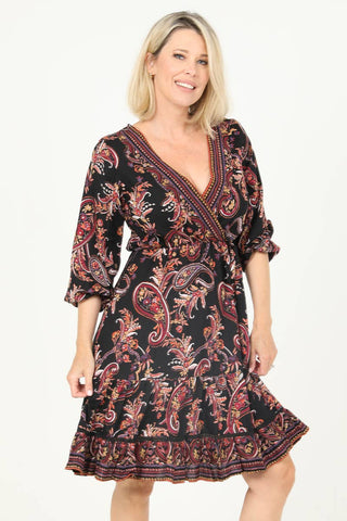 Paisley V-Neck Surplice Front Dress - Beach Gypsy