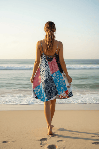 Patch Mini Dress shown on a hanger or flat lay, highlighting its flowy silhouette