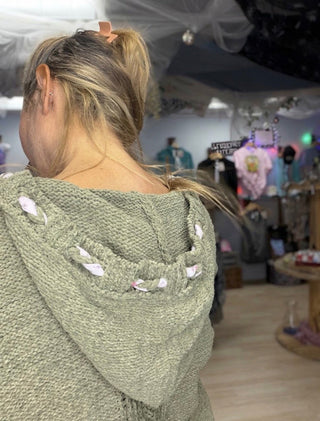 POL Clothing Cable Knit V-Neck Hoodie Sweater - Beach Gypsy