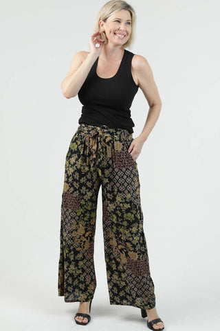 Printed Wide Leg Tie Waist Pants - Beach Gypsy