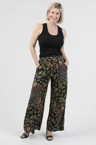 Printed Wide Leg Tie Waist Pants - Beach Gypsy