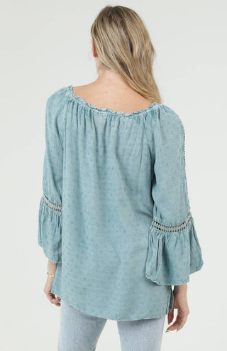 Sage Scoop Neck Tie Front Crochet Detail Top - Beach Gypsy