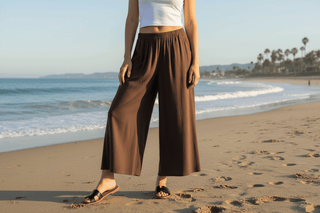 Sandra Wide Leg Woven Pants with Pockets shown flat, highlighting the woven fit