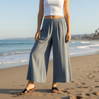 Sandra Wide Leg Woven Pants with Pockets shown flat, highlighting the woven fit