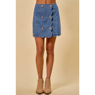 SCALLOP BUTTONED FRONT Denim SKIRT - Beach Gypsy