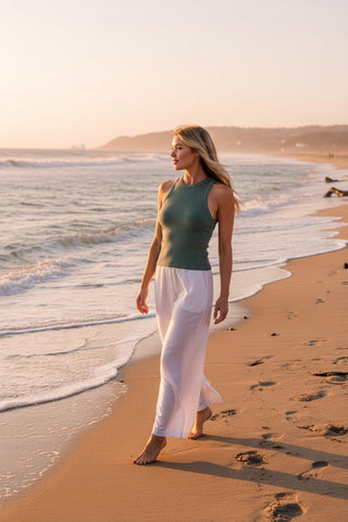Seamless Rib Crop Tank Top laid flat or shown on a model, highlighting its seamless rib fabric and neckline