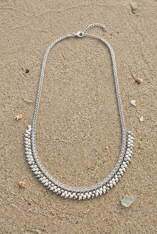 Silver-Tone Pearl-Look Beaded Fringe Necklace - Beach Gypsy