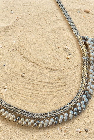 Silver-Tone Pearl-Look Beaded Fringe Necklace - Beach Gypsy