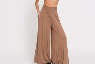 Smocked Waist Wide Leg Palazzo Pants, Cocoa - Beach Gypsy