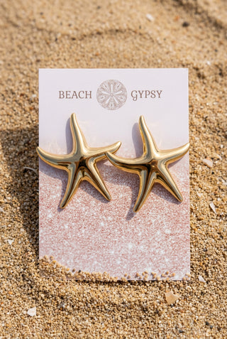 Starfish Stud Earrings, Gold - Beach Gypsy