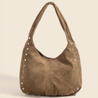 Stud Trim Hobo Bag shown from the front, highlighting its textured finish and hardware