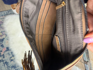 Tan Sueded Fringe Wristlet Bag - Beach Gypsy