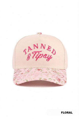 Tanned & Tipsy 2-Tone Baseball Hat shown front-facing to display its embroidered patch and two-tone panel design