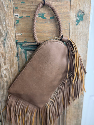 Tassel Fringe Wristlet Bag, Brown - Beach Gypsy