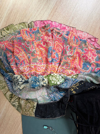 Tiered Silky Patch Skort shown to display its flowy, silky silhouette