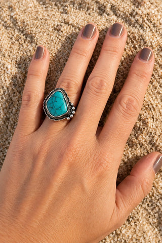Turquoise Abstract Shaped Adjustable Stainless Steel Ring - Beach Gypsy