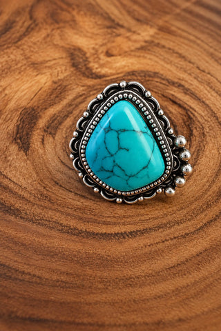 Turquoise Abstract Shaped Adjustable Stainless Steel Ring - Beach Gypsy