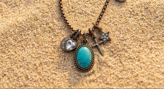 Turquoise Moon, Star, Cross & Heart Charm Necklace - Beach Gypsy