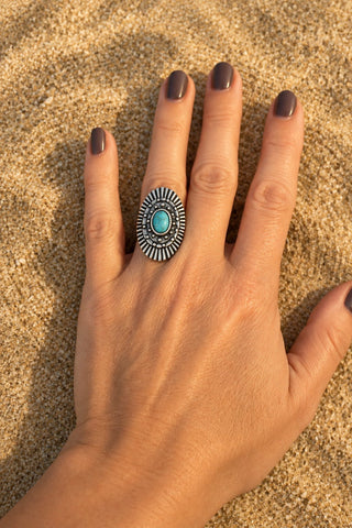 Turquoise Shield Adjustable Stainless Steel Ring - Beach Gypsy