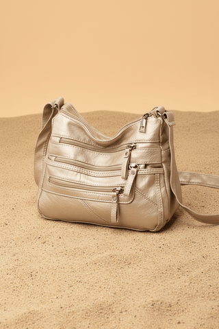 Vegan Leather Multi Zipper Pocket Crossbody Bag, Black - Beach Gypsy