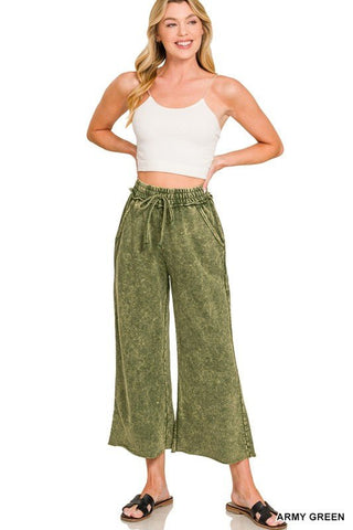 Washed French Terry Flare Pants, Ash Olive - Beach Gypsy