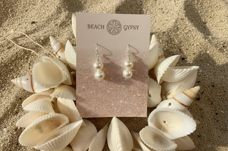 White 2 Pearl Dangle earrings - Beach Gypsy