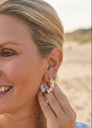 White & Gray Beaded Hoop Earrings - Beach Gypsy