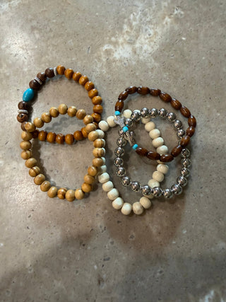 Wooden Bead Elastic Bracelet - Beach Gypsy
