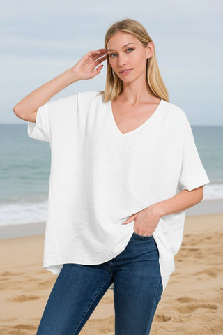 Woven V-Neck Dolman Sleeve Top - Beach Gypsy