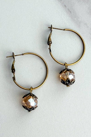 Yvonne Champagne Crystal Hoop Earrings - Beach Gypsy