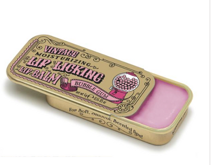 bubblegum lip gloss in vintage looking tin