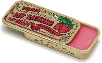 lip gloss in vintage looking tin strawberry
